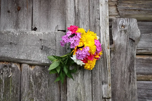 Schöne Blumen Auf Dem Hölzernen Hintergrund — Stockfoto