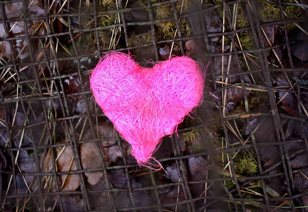 Corazón decorativo colorido sobre fondo de tamiz de hierro rústico viejo. foto conceptual . — Foto de Stock