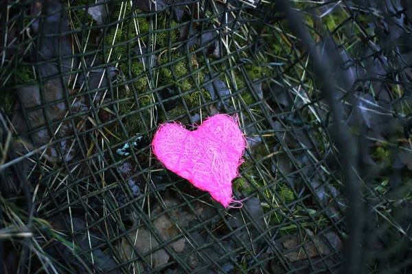 Corazón decorativo colorido sobre fondo de tamiz de hierro rústico viejo. foto conceptual . — Foto de Stock