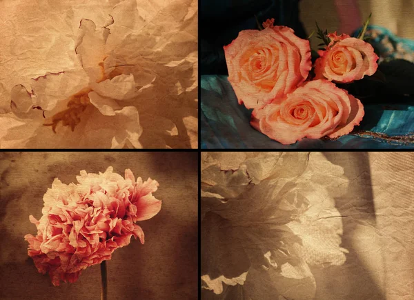 Set Beautiful Bouquets Vintage Toned — ストック写真