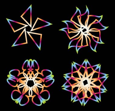 Soyut geometrik çiçek seti, vektör illüstrasyonu