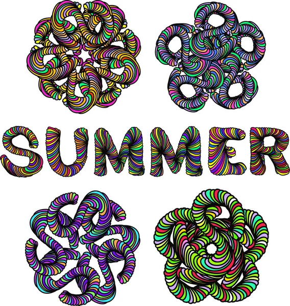 Abstract Vector Summer Background Colorful Hand Drawn Ornament Flowers — Image vectorielle