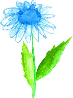 chalk illustration of a blue flower on white background