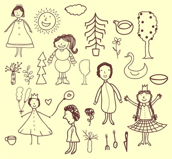 Hand Drawn Vector Set Children Doodles — Stock Vector