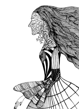 Vektör moda kızı portresi.