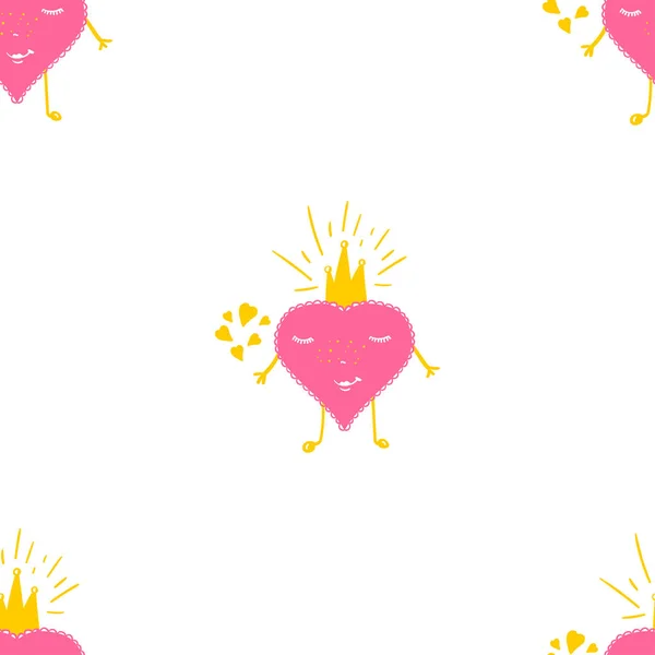 Diseño del día de San Valentín con corazones. Patrón de corazón de estilo de dibujos animados sin costuras . — Vector de stock