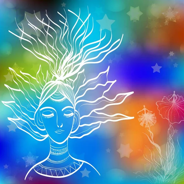 Beautiful Drawing Meditation Girl Colorful Background — 스톡 벡터