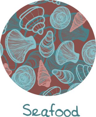 Deniz ürünleri etiketi, el çizimi illüstrasyon