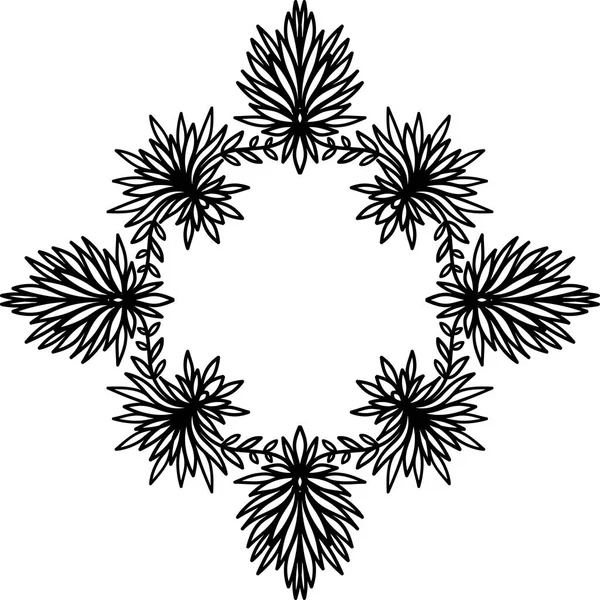 Monochrome Floral Frame Decoration Leaves Vector Illustration — ストックベクタ