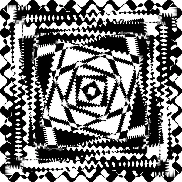 Ilusión óptica abstracta retorcida en blanco y negro de superficie distorsionada. Rayas retorcidas. Túnel 3d estilizado . — Archivo Imágenes Vectoriales