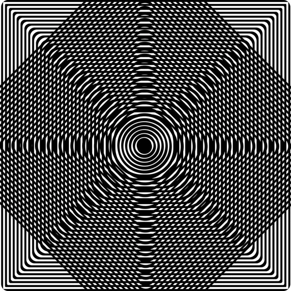 Astratto sfondo contorto in bianco e nero. Illusione ottica della superficie distorta. Modello geometrico . — Vettoriale Stock