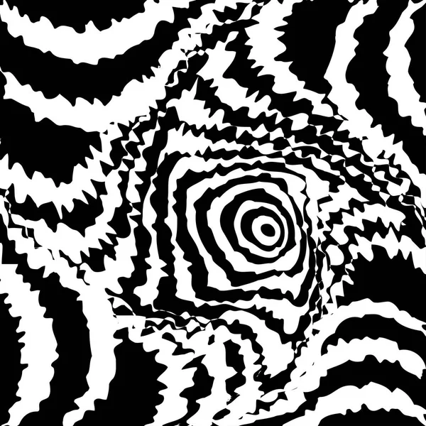 Ilusi optik hitam dan putih yang abstrak dari permukaan terdistorsi. Belang bengkok. Terowongan 3d bergaya . - Stok Vektor