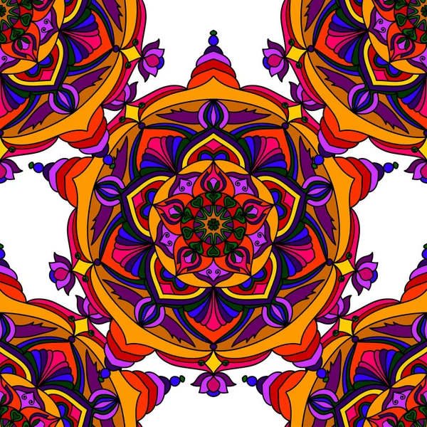 Handgezeichnetes Doodle Mandala. Ethnische Mandala mit bunten Ornamenten. Stammesornament. leuchtende Farben Mandala. — Stockvektor