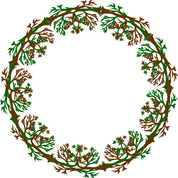 Hand drawn vwreath of green and brown tree branches. — Stock Vector