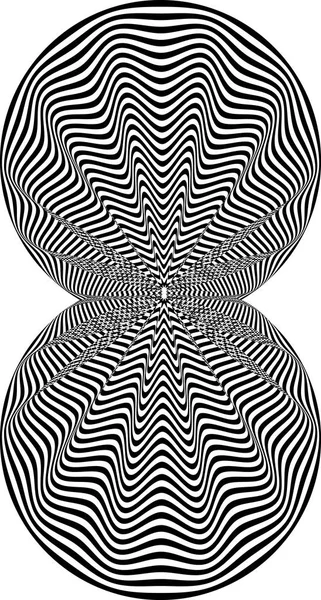 Абстрактна кручена чорно-біла форма. Оптична ілюзія викривленої поверхні. Скручені округлі смуги . — стоковий вектор