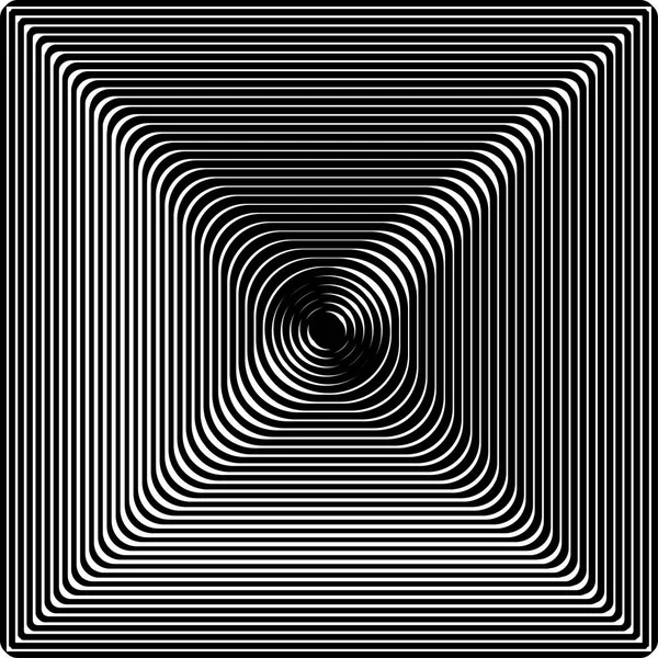 Fondo blanco y negro retorcido abstracto. Ilusión óptica de superficie distorsionada. Patrón geométrico . — Vector de stock