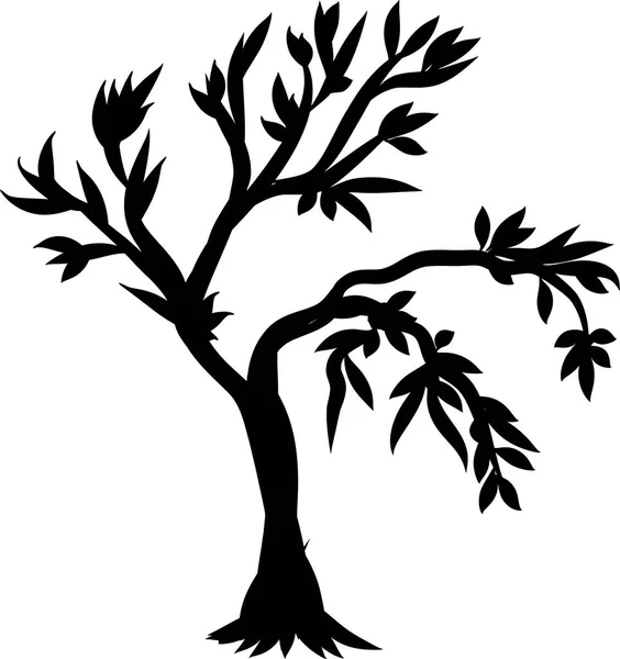 Schwarze Silhouette Eines Baumes Mit Blättern — Stockvektor