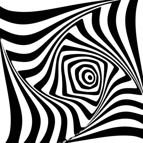 Абстрактна перекручена чорно-біла оптична ілюзія викривленої поверхні. Скручені смуги. Стилізований 3d тунель . — стоковий вектор