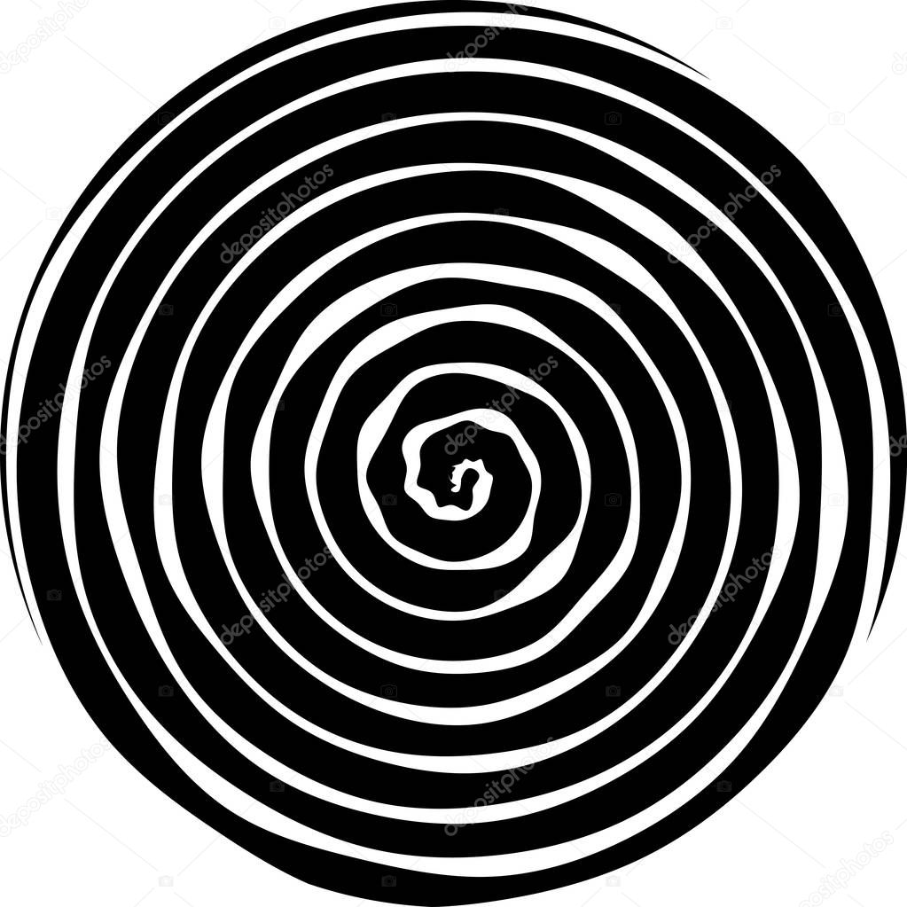 Abstract background in circle of black and white concentric stripes.