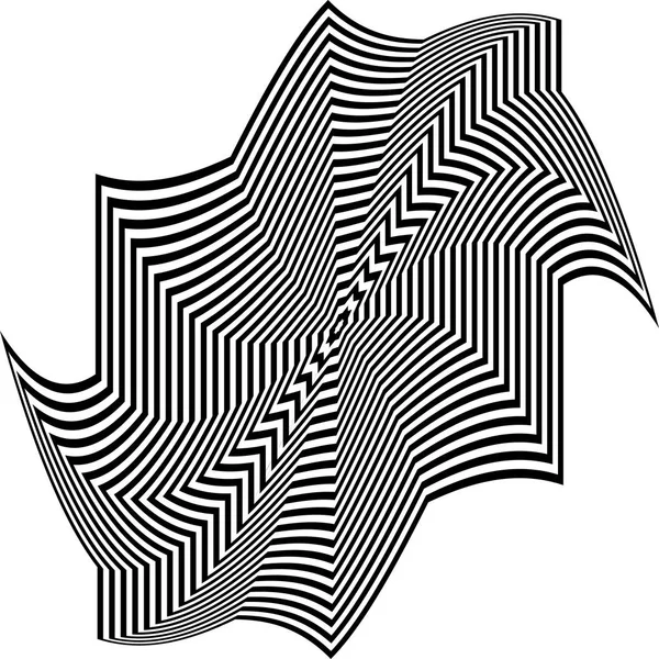 Abstract twisted black and white shape background. Optical illusion of distorted surface. Twisted stripes. — Stock Vector