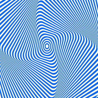 Soyut mavi ve beyaz arka plan bükülmüş. Bozuk yüzey optik yanılsama. Çarpık çizgili. Stilize 3d tünel. Vektör çizim.