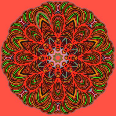 Çemberde mandala desenli dekoratif bir kart. Vintage elementi. El çizimi arkaplan.