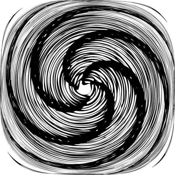 Abstract twisted black and white optical illusion of distorted surface. Twisted stripes. Stylized 3d tunnel. — Stock Vector