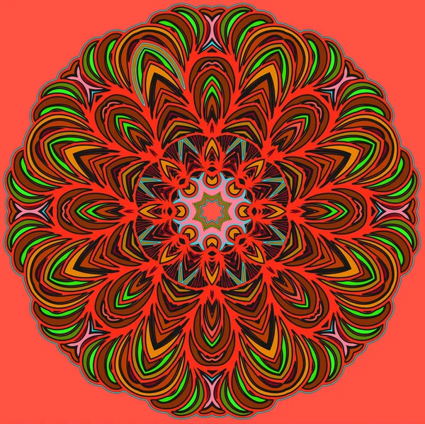 Ornamentale bunte dekorative Karte mit Mandala-Muster im Kreis. Vintage-Element. Handgezeichneter Hintergrund. — Stockvektor