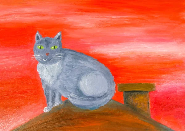 Desenho Aquarela Gato — Fotografia de Stock