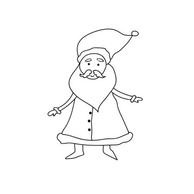 Noel boyama kitabı sayfası. Komik el çizimi Noel Baba illüstrasyonu