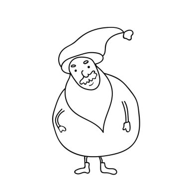 Noel boyama kitabı sayfası. Komik el çizimi Noel Baba illüstrasyonu