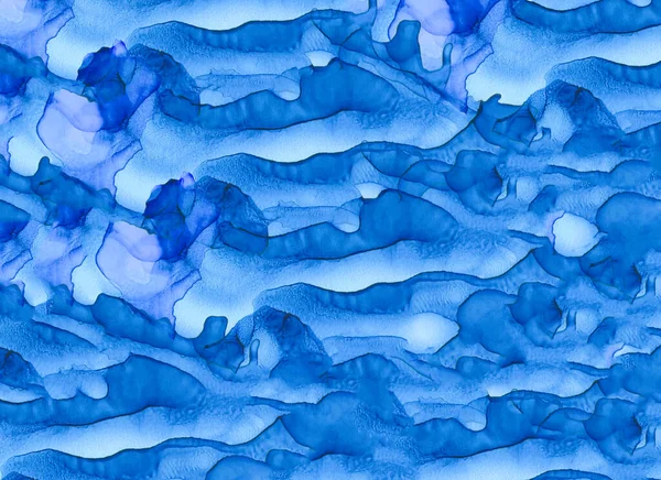 Hand painted blue background. Alcohol ink creative artistic texture. Marbled wavy surface overlay. Abstract painting on paper. Free-flowing bright paints.