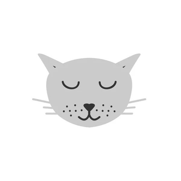 Funny Grey Cat Closed Eyes Vector Illustration Cartoon Style — Stock Vector