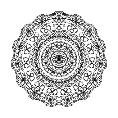 Mandala yuvarlak deseni. Etnik stil dekoratif el çizimi dantelli soyut element. El çizimi arka plan. Meditasyon için kutsal geometri sembolü, sanat terapisi kitap sayfası elementi.