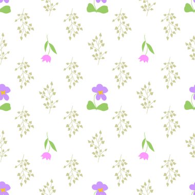 Çiçek ve bitkisel elementlerle kusursuz desen. Duvar kağıdı, tekstil, kırtasiye, hatıra defteri, web, ambalaj kağıdı için dekoratif doku. Bitkisel geçmiş.