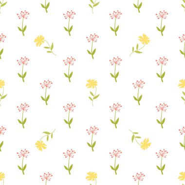 Çiçek ve bitkisel elementlerle kusursuz desen. Duvar kağıdı, tekstil, kırtasiye, hatıra defteri, web, ambalaj kağıdı için dekoratif doku. Bitkisel geçmiş.