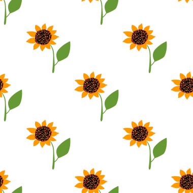 Çiçek ve bitkisel elementlerle kusursuz desen. Duvar kağıdı, tekstil, kırtasiye, hatıra defteri, web, ambalaj kağıdı için ayçiçeklerinin dekoratif dokusu. Bitkisel geçmiş.