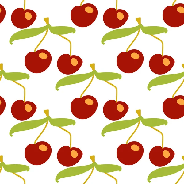 Zökkenőmentes Textúra Dekoratív Háttér Design Piros Nyári Cseresznye Gyümölcsök Színes — Stock Vector