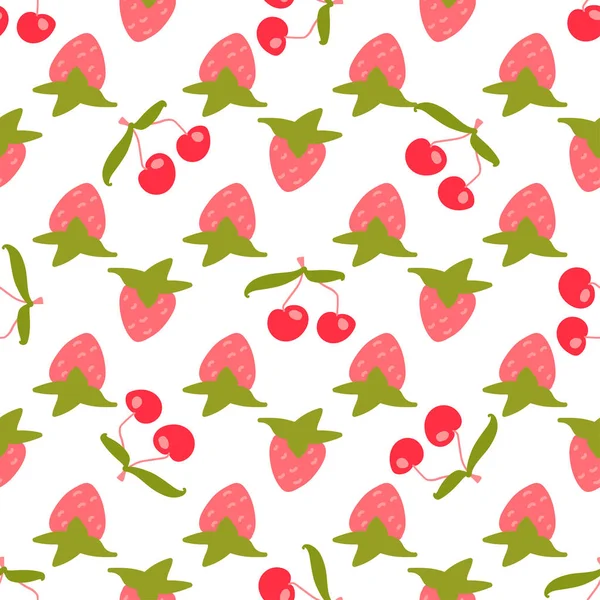 Textura Perfecta Diseño Decorativo Fondo Con Frutas Verano Fresa Cereza — Vector de stock