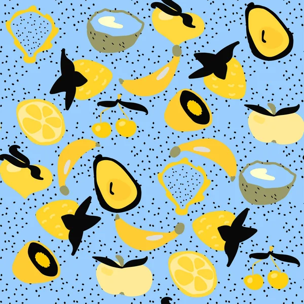 Texture Sans Couture Décoration Fond Avec Banane Avocat Cerise Fraise — Image vectorielle