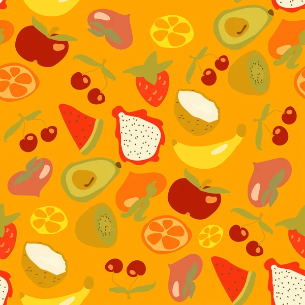 Seamless Texture Decorative Background Design Banana Avocado Cherry Strawberry Lime — Stock Vector