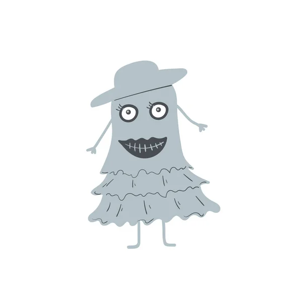 Divertente Mano Disegnato Mostro Grigio Fantasma Personaggio Dei Cartoni Animati — Vettoriale Stock