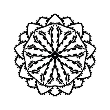 Soyut vektör elemanı. Beyaz arka planda dantelli süs deseni. Dekoratif detaylar. Çiçekli mandala.