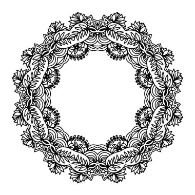 Soyut karalama süsleriyle yuvarlak desenli. Soyut çerçeve ya da sınır. Parmak izi, kapak, kırtasiye, web ve albüm için dekoratif yüzey tasarımı. Renklendirme sayfası.