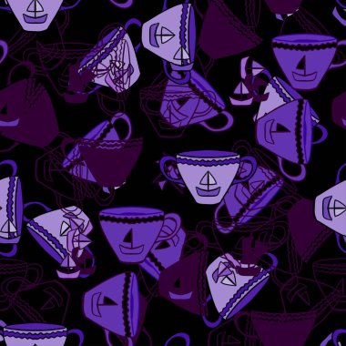 Çay fincanlarıyla kusursuz desen. Vektör illüstrasyonları. 