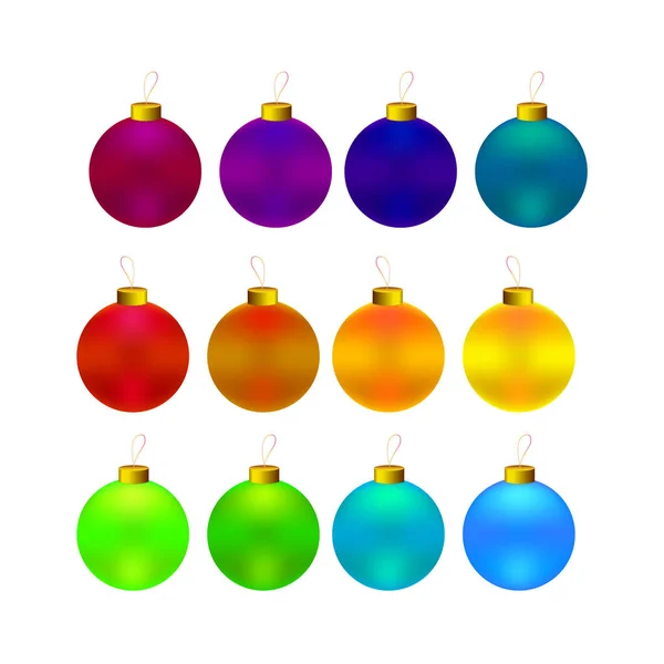 Decorative Colorful Christmas Balls Collection White Background — Stock Vector