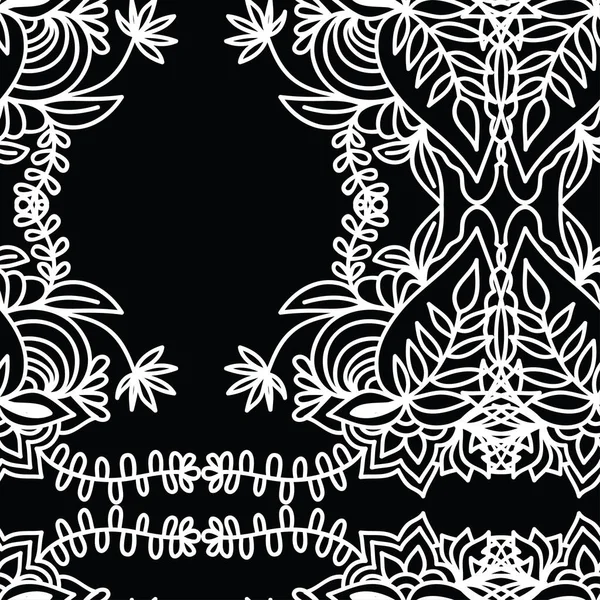 White Abstract Floral Ornament Black Background — Stok Vektör