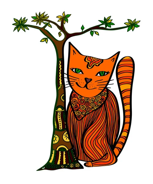 Cat Tree Ethnic Style — Stock Vector
