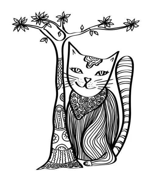 Doodle Katze Lustiges Tier Malbuch Seite — Stockvektor