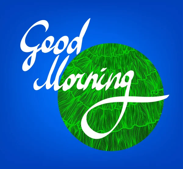 Abstract Blue Background Green Sphere Lettering Good Morning — 스톡 벡터